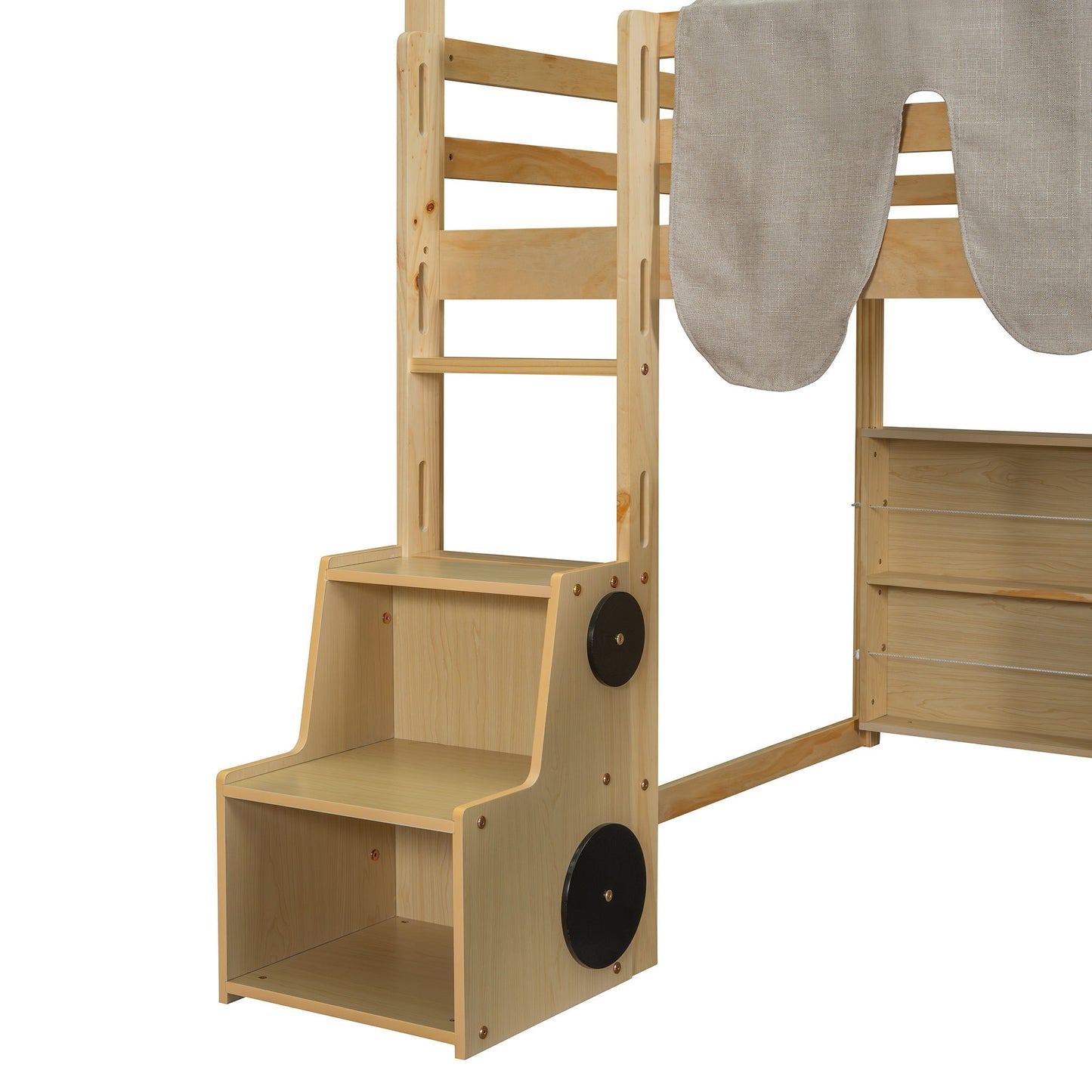 Full Size Loft Bed House Shaped Frame With Tent - Natural / Beige