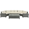 8 Pieces Outdoor Wicker Round Sofa Set, Half-Moon Sectional Sets All Weather, Curved Sofa Set With Rectangular Coffee Table, PE Rattan Water-Resistant And UV Protected, Movable Cushion - Beige