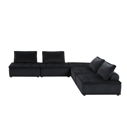 Anna - Velvet 5 Piece Sectional Sofa - Black