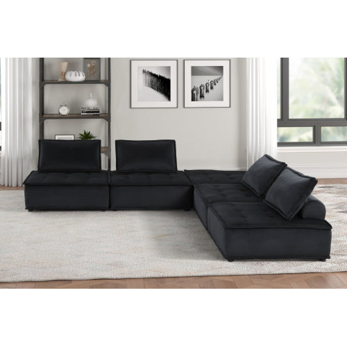 Anna - Velvet 5 Piece Sectional Sofa - Black