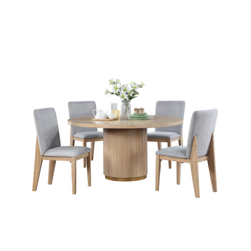 Caspian - 5 Piece Round Dining Table Set With Chairs - Oak