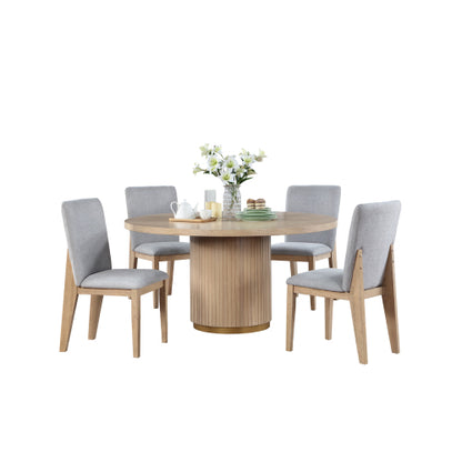 Caspian - 5 Piece Round Dining Table Set With Chairs - Oak