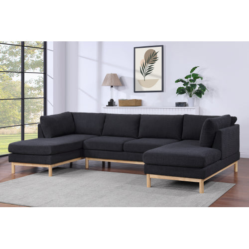 Hallie - Wide Sherpa Double Chaise U-Shape Sectional Sofa - Black