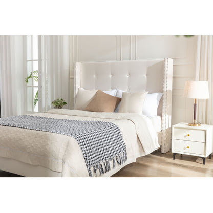 Peyton - Queen Bed Upholstered With High Headboard, Traditional Hand Buttoned Tufting - Ivory Velvet