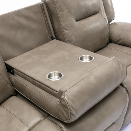3 Seater Home Theater Recliner Manual Recliner Chair With A Led Light Strip Two Built-In Cup Holders For Living Room - Gray