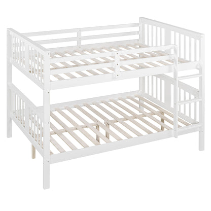 Full Over Full Bunk Bed With Ladder For Bedroom - White