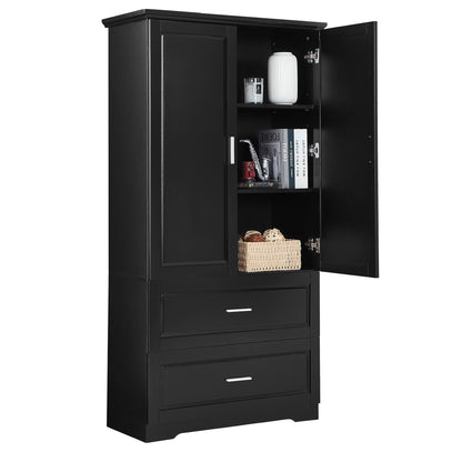 Tall Bathroom Storage Cabinet, Cabinet With 2 Doors And Drawers, Adjustable Shelf - Black