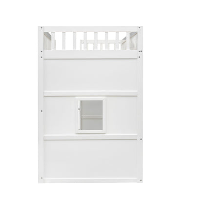 Twin Size House Loft Bed With Ladder - White