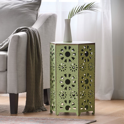 Galore - Side Table With Sunburst Cut Out Design - Green