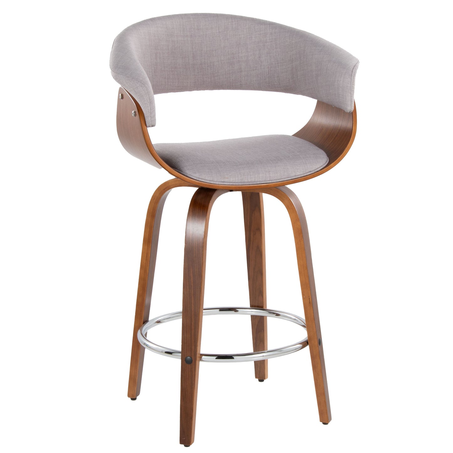 Vintage Mod - Mid-Century Modern Fixed Height Counter Stool With Swivel With Round Footrest (Set of 2) - Walnut / Stone