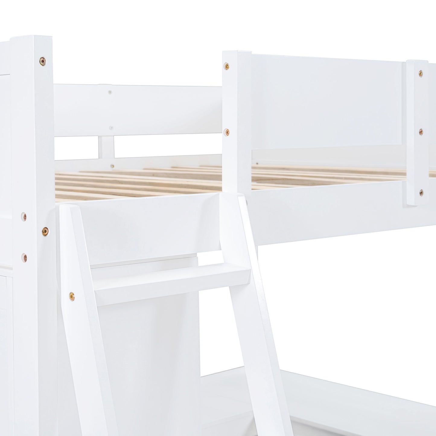 Full Size Loft Bed With Desk And Storage Shelves - White