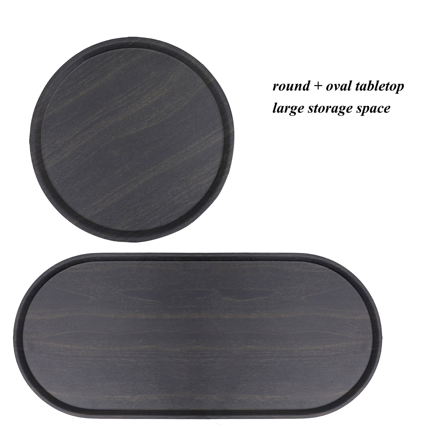 Round Coffee Table With Storage Tray 2 Tier Oval End Tables Wooden Small Side Table For Living Room - Black
