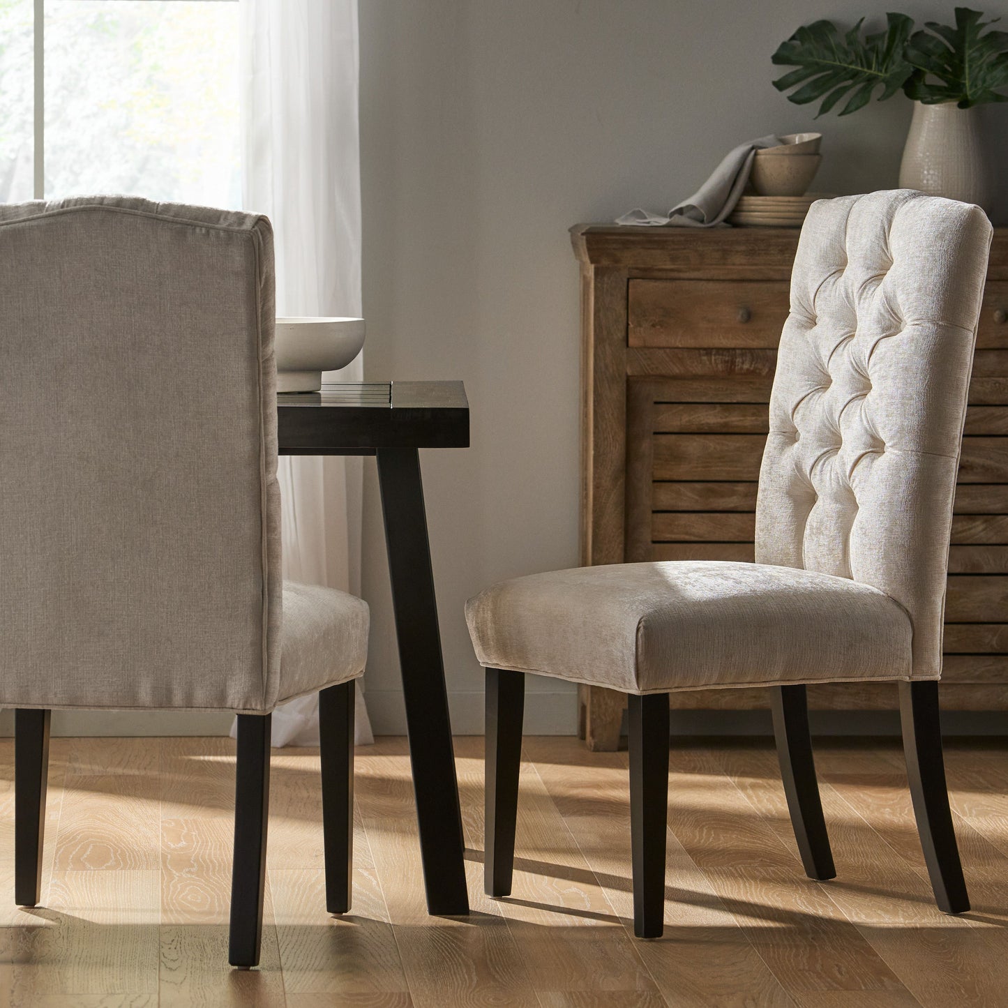 Harriet - Tufted Dining Chairs Upholstered With Solid Wood Frame (Set of 2) - Ivory