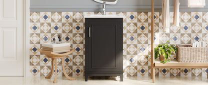 Modern Small Bathroom Vanity Cabinet With Ceramic Basin, Ample Storage, 1 Soft Close Door - Black