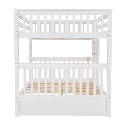 Full Over Full Bunk Bed With Ladders And 2 Storage Drawers - White
