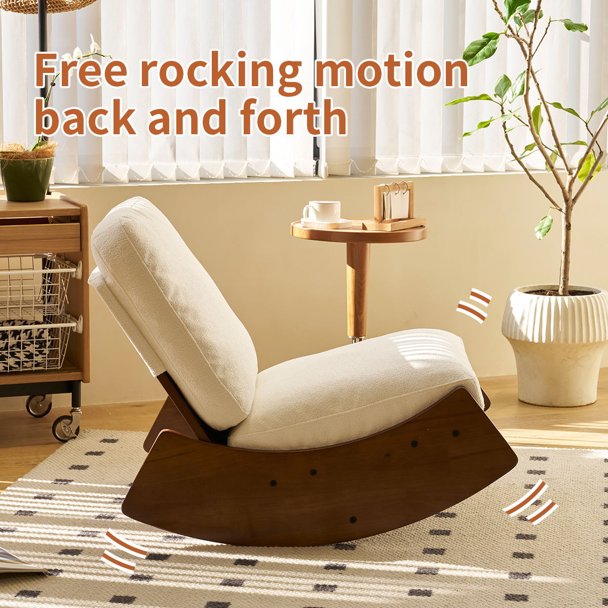 Comfortable Glider Rocking Chair, High - Quality Upholstery Glider Chair, Solid Wood Frame, Perfect For Multiple Settings Accent Reading Chair For Bedroom, Living Room, Nursery - White / Dark Brown
