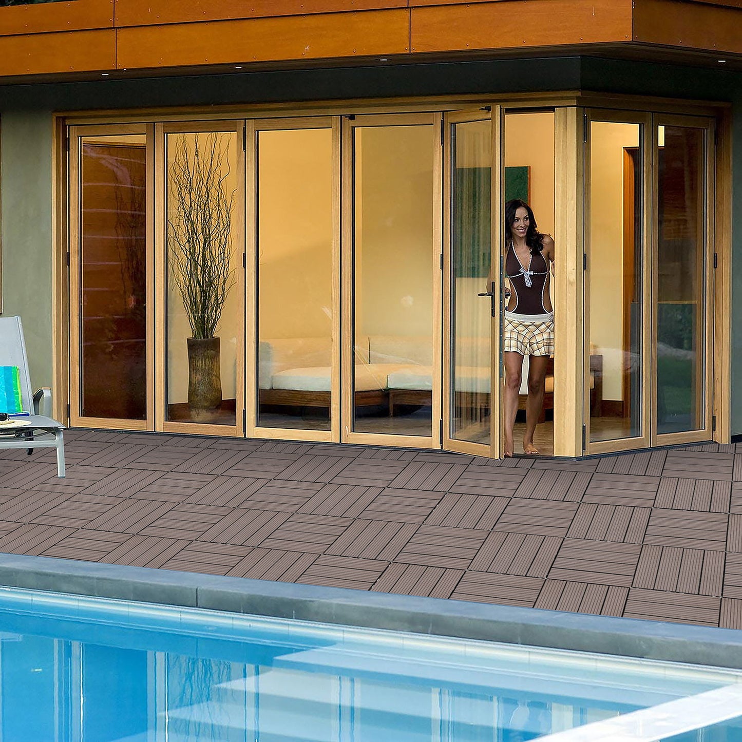 Wood Plastic Composite Deck Tiles (Set of 20), Sustainable Composite Decking Resist Rust, Water, Weather, Easy To Diy & Maintain, Ideal For Patios, Balconies, Rooftops - Light Coffee