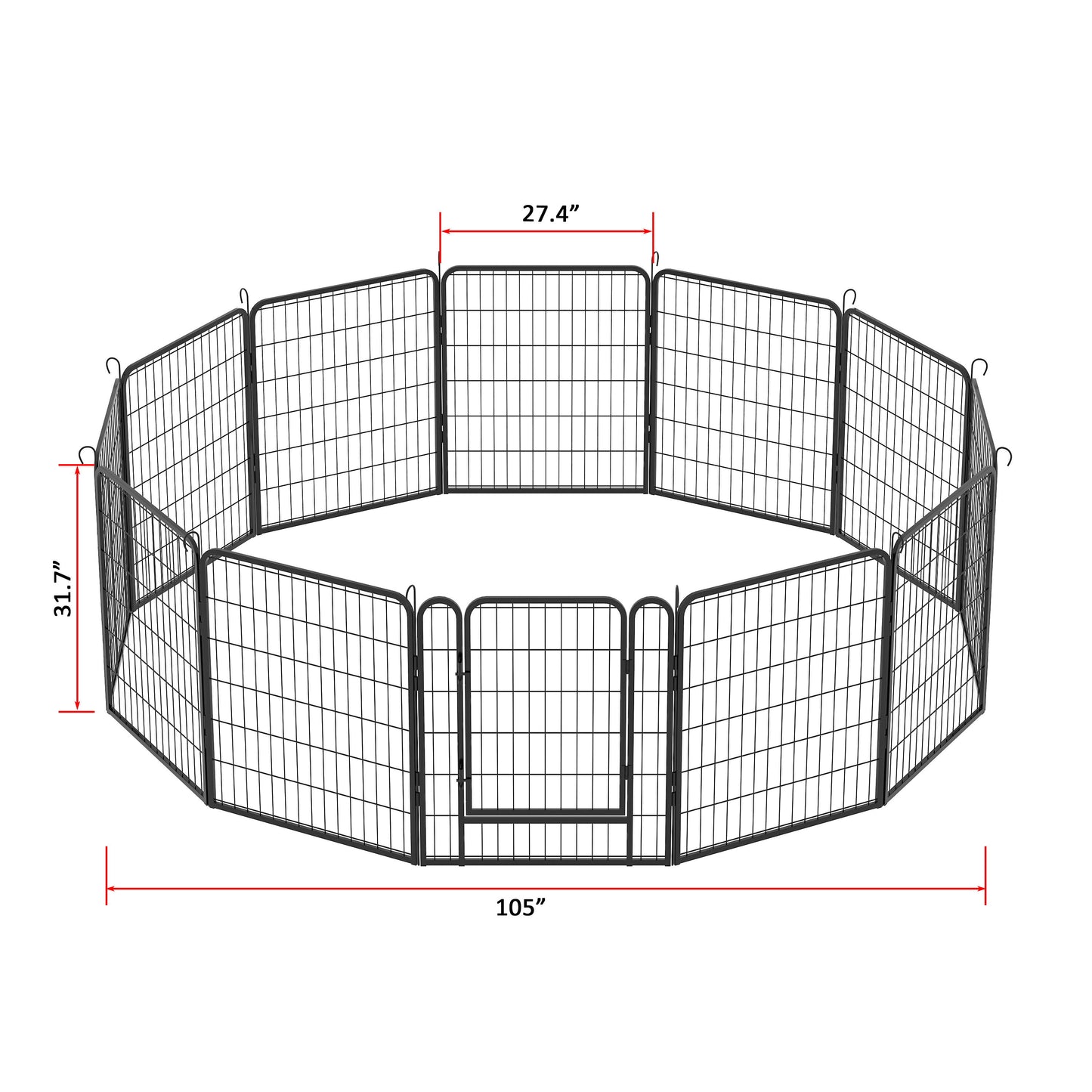 12 Panels Heavy Duty Metal Playpen With Door, Dog Fence Pet Exercise Pen For Outdoor - Black