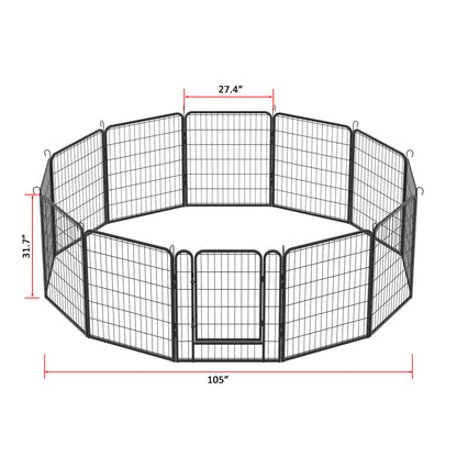 12 Panels Heavy Duty Metal Playpen With Door, Dog Fence Pet Exercise Pen For Outdoor - Black