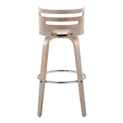 Cosini - Mid-Century Modern Fixed Height Barstool With Swivel With Round Footrest (Set of 2) - Light Gray / Cream