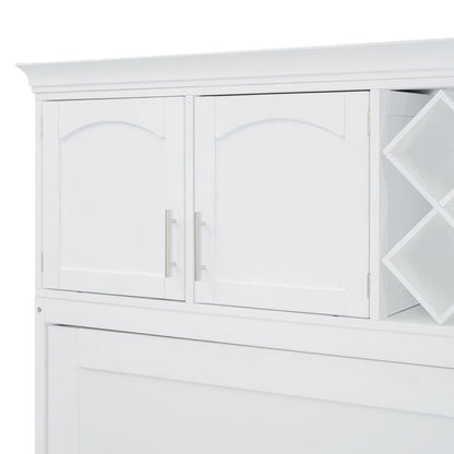 Queen Size Murphy Wall Bed With Top Cabinets & Wine Rack - White