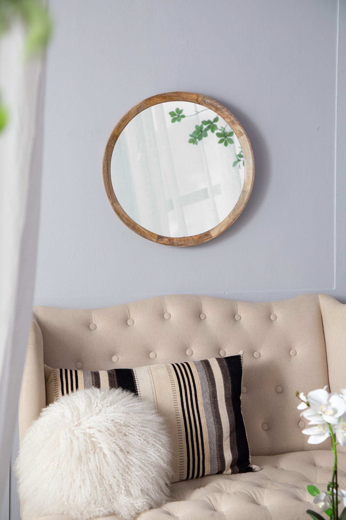 Transitional Decor Style Mango Wood Wall Mirror Wall Decor With Frame Of Solid Mango Wood For Bathroom, Entryway Console Lean Against Wall - Natural