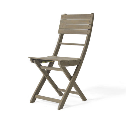 Outdoor Foldable Wood 2 Dining Chair With Slat Design - Gray