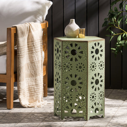 Galore - Side Table With Sunburst Cut Out Design - Green