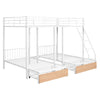 Full Over Twin & Twin Bunk Bed, Triple Bunk Bed With Drawers And Guardrails - White