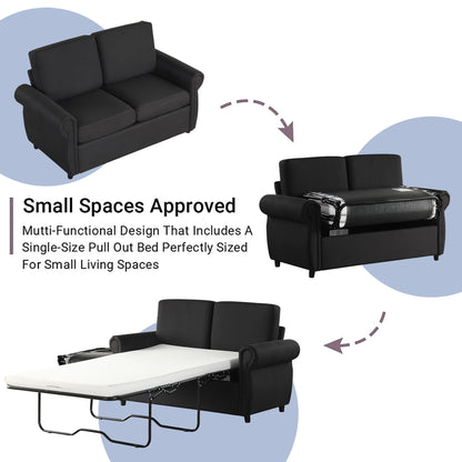 Pull Out Sofa Bed Loveseat Sleeper With Twin Size Memory Mattress With Two USB Ports For Living Room Spaces - Black