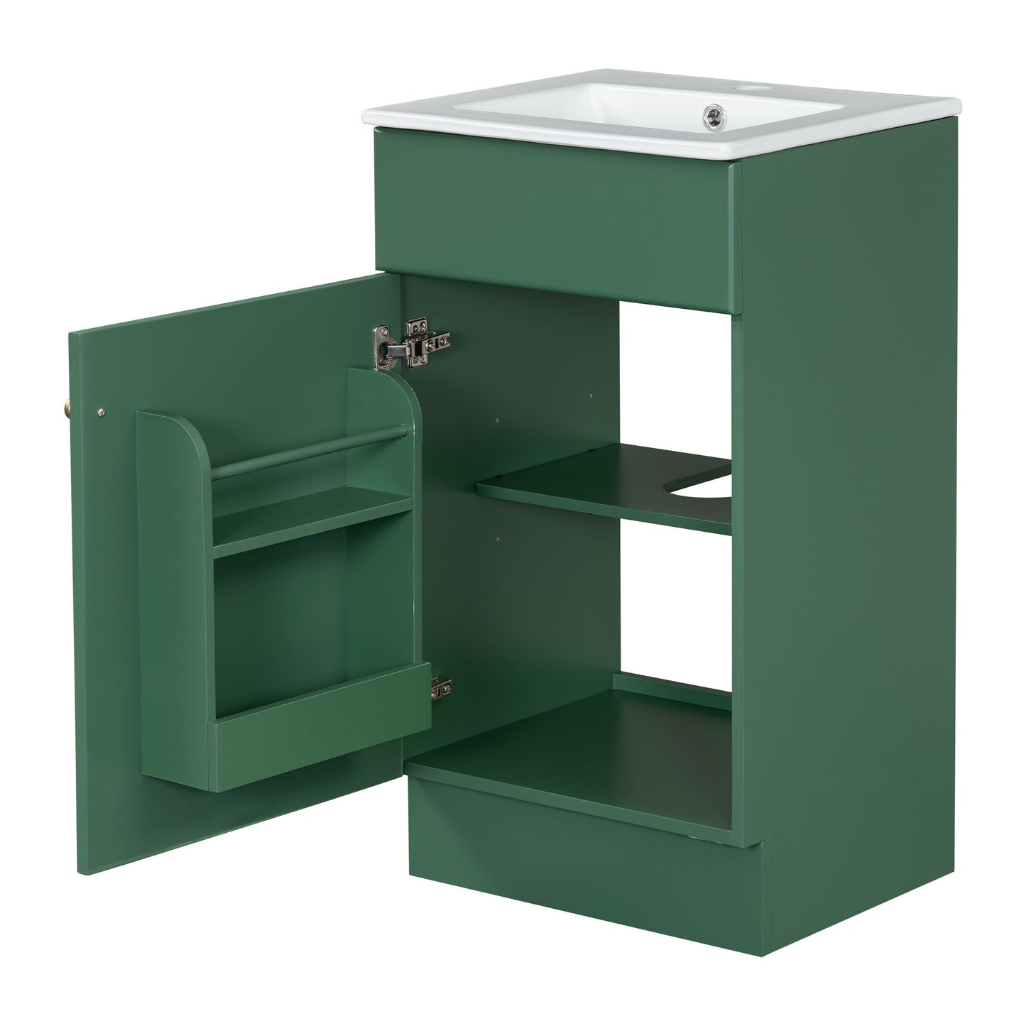 18" Bathroom Vanity With Sink, & Ceramic Cabinet With Adjustable Shelf - Green