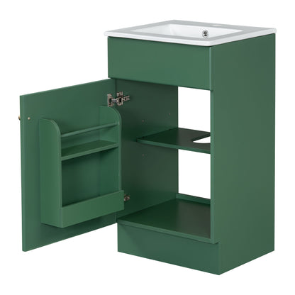 18" Bathroom Vanity With Sink, & Ceramic Cabinet With Adjustable Shelf - Green
