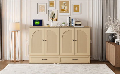 Queen Size Murphy Bed With Large Drawers, Gold