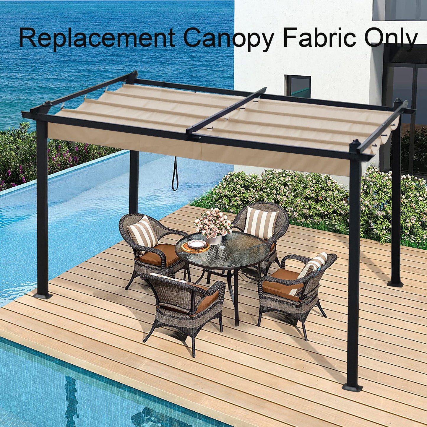 Replacement Canopy Top Cover Fabric For 13 x 10 Ft Outdoor Patio Retractable Pergola Sun-Shelter Canopy - Khaki