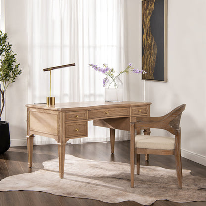 Dauphin - Gold Accent 5 Drawer Executive Desk - Natural Brown