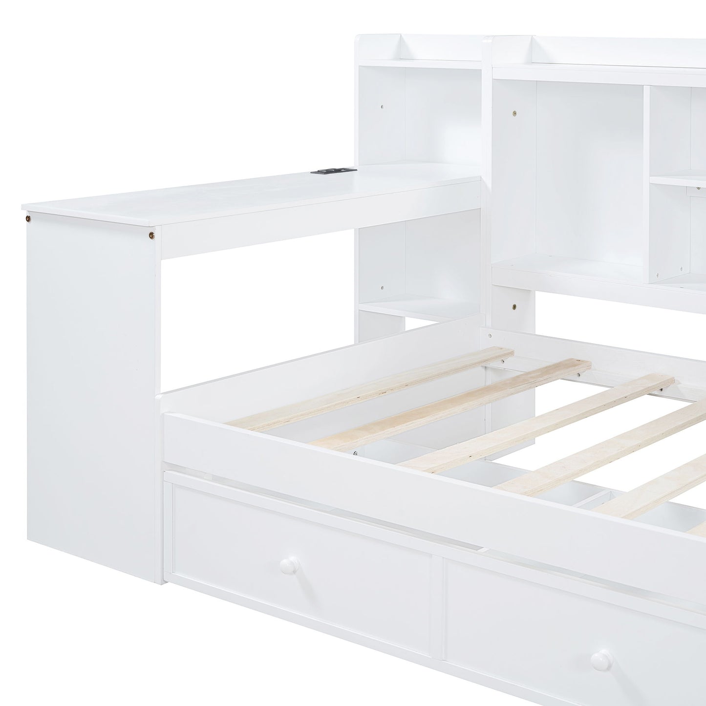 Twin Size Daybed With 3 Drawers USB Ports And Desk - White