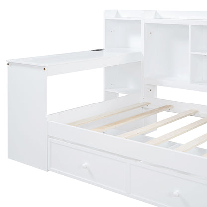 Twin Size Daybed With 3 Drawers USB Ports And Desk - White