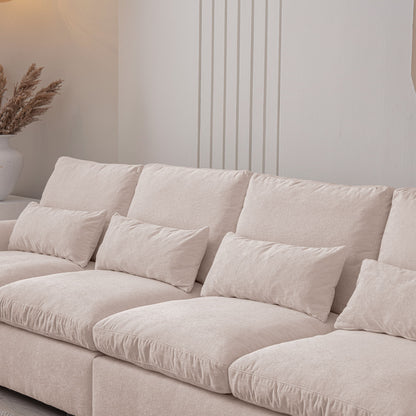 Modern Modular L Shaped Chenille Sofa Couch Reversible Ottoman With Storage Removable And Washable Cushions Sofa With USB Ports & Cup Holder For Living Room - Beige