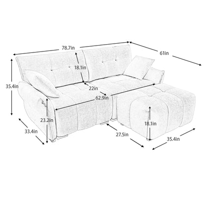 Modern Fabric 2 Seater Sofa With Ottoman Minimalist Design - White
