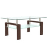 Rectangle Glass Coffee Table, Modern Side Center Tables - Walnut / Clear