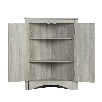 Triangle Bathroom Storage Cabinet With Adjustable Shelves, Freestanding Floor Cabinet For Home Kitchen - Oak