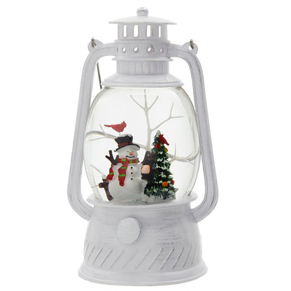 Christmas Plastic / Resin Lantern With Snowman & Tree LED / Water Spinning / 6 Hours Timer, 3*AA Batteries Required - White / Multi