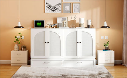 Queen Size Murphy Bed With Large Drawers - White