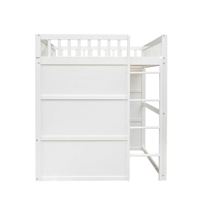 Full Size House Loft Bed With Ladder - White / Gray