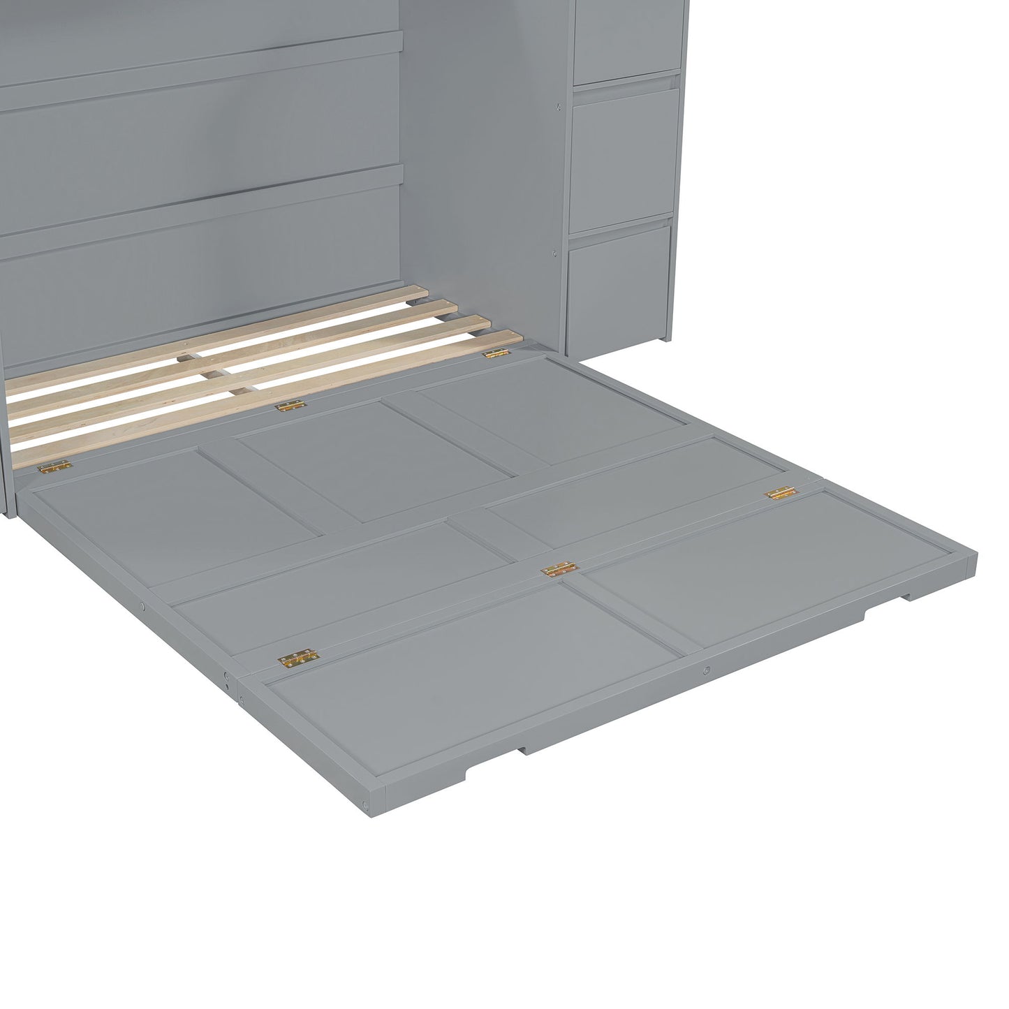 Full Size Murphy Bed With Drawers, Cabinets, And USB Ports - Gray