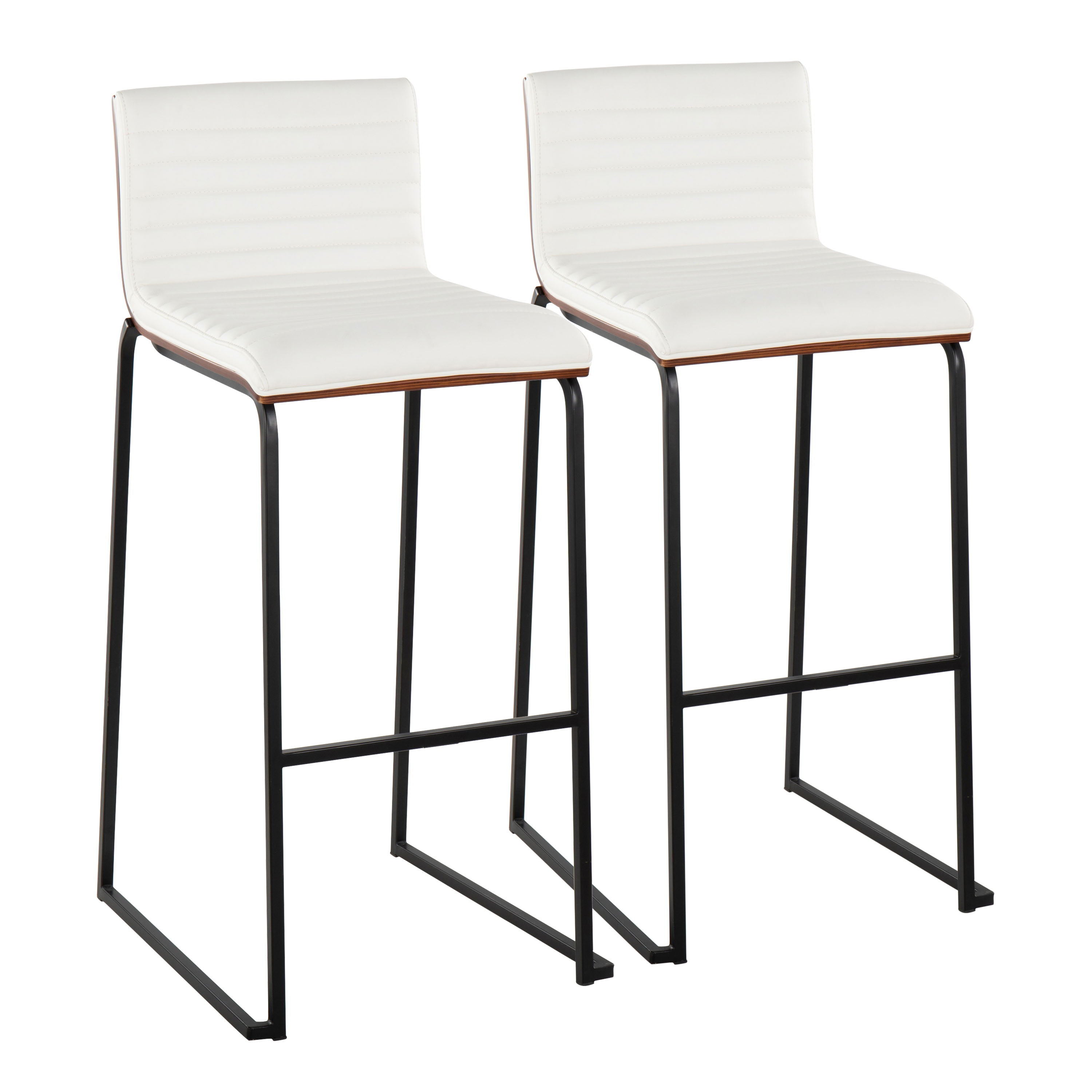 Mason Mara - Contemporary Fixed Height Barstool (Set of 2) - Black / Walnut / White