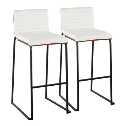 Mason Mara - Contemporary Fixed Height Barstool (Set of 2) - Black / Walnut / White