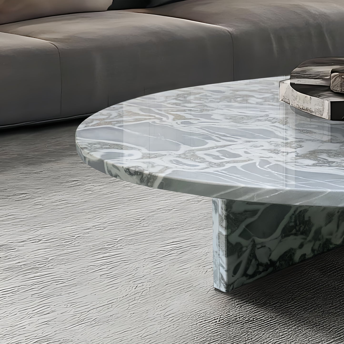 Natural Marble Coffee Table With Polished Surface For Living Room - Blue / Gray