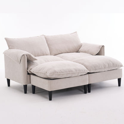 Convertible Combination Sofa, Sofa U Shaped, Sofa With Footstools With Storage Sofa For Living Room, Living Room 2 Seater Combination Sofa - Beige