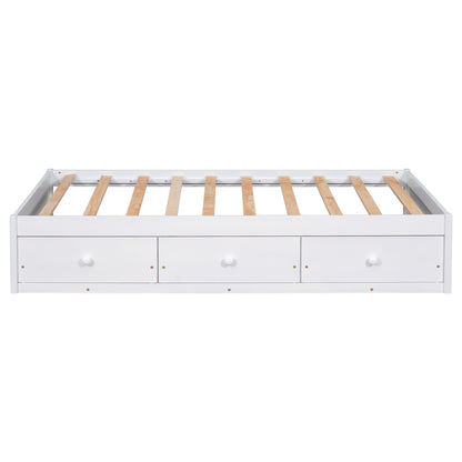 Twin Size Platform Storage Bed With 3 Drawers - White